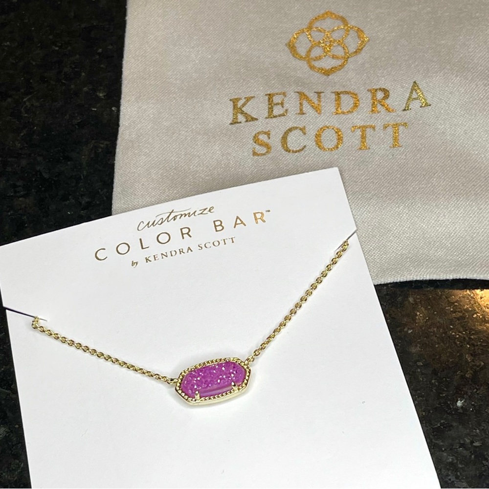 NWT- Kendra Scott Pink Druzy Necklace in Gold